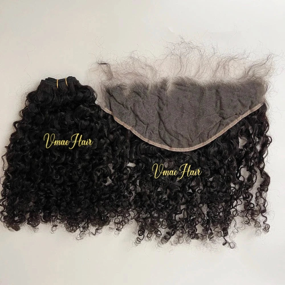 VMAE Raw Afro Kinky Curly Wavy Closure and Frontals Bundles Human Hair with Frontal and Closure Cuticle Aligned Hair