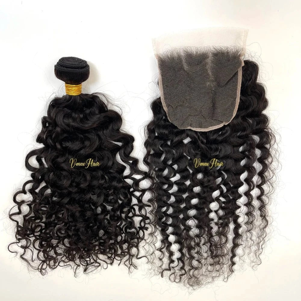 VMAE Raw Afro Kinky Curly Wavy Deep Water Wave Cuticle Aligned Hair HD Lace Closure Human Hair Bundles with Frontal and Closure