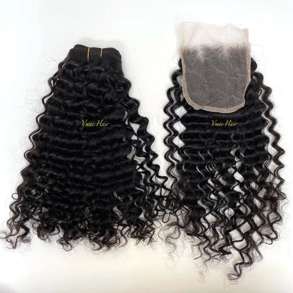 VMAE Raw Afro Kinky Curly Wavy Deep Wave Bundles Human Hair with Frontal and Closure Cuticle Aligned Hair HD Lace Closure