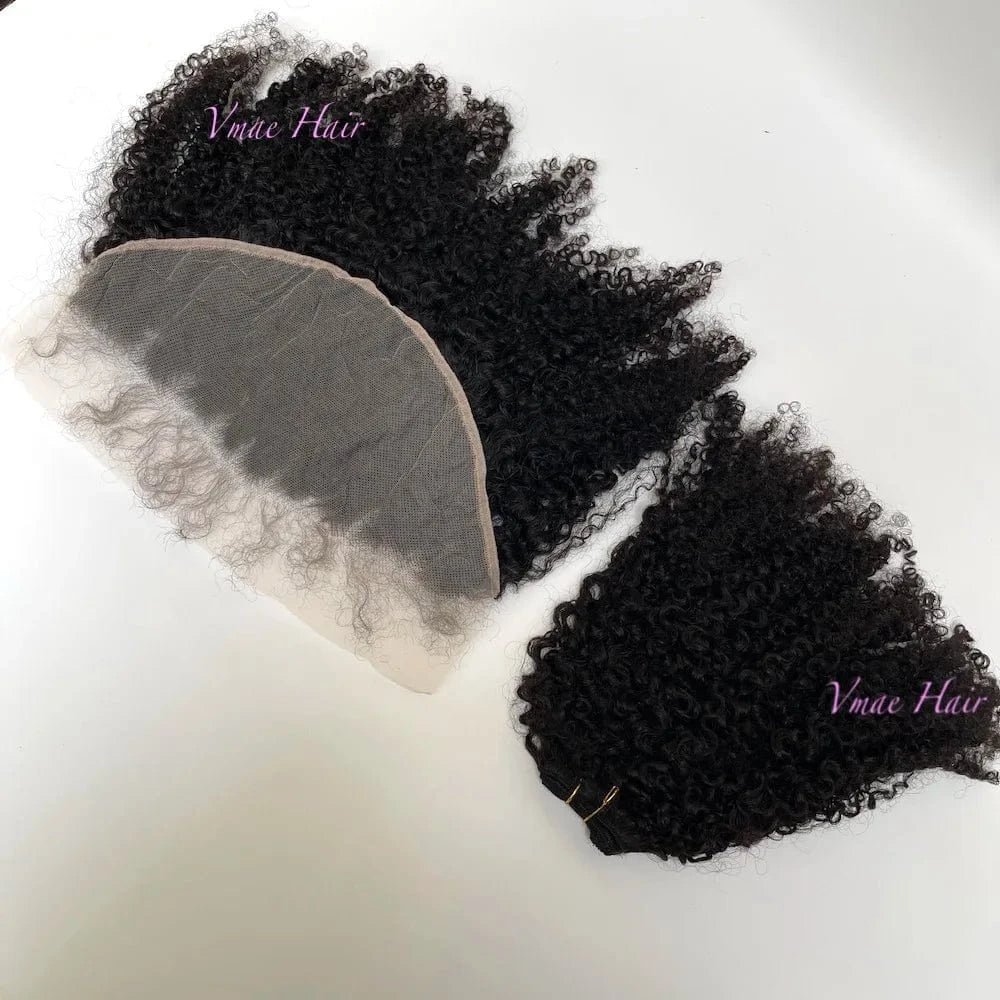 VMAE Raw Cuticle Aligned 3A 3C 4A 4B 4C Afro Kinky Curly Closure and Frontals bundles Human Hair with Frontal and Closure