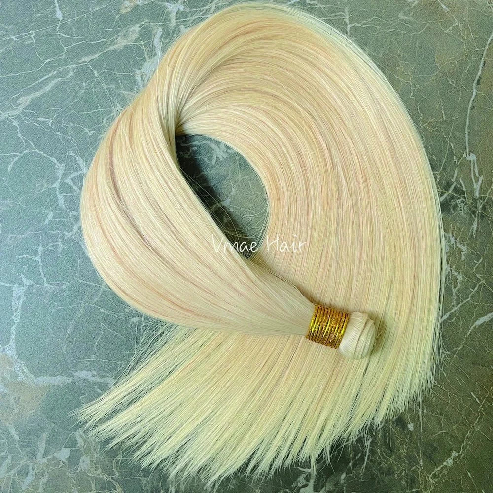 VMAE Raw Cuticle Aligned Double Drawn Straight Russian Human Hair Hand Tied Flat Invisible Genius Weft Hair Extensions