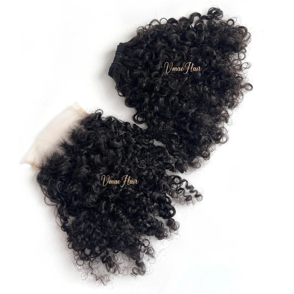 VMAE Raw Cuticle Aligned Hair Afro Kinky Curly Human Hair Bundles with Lace Closure And HD Lace Frontals