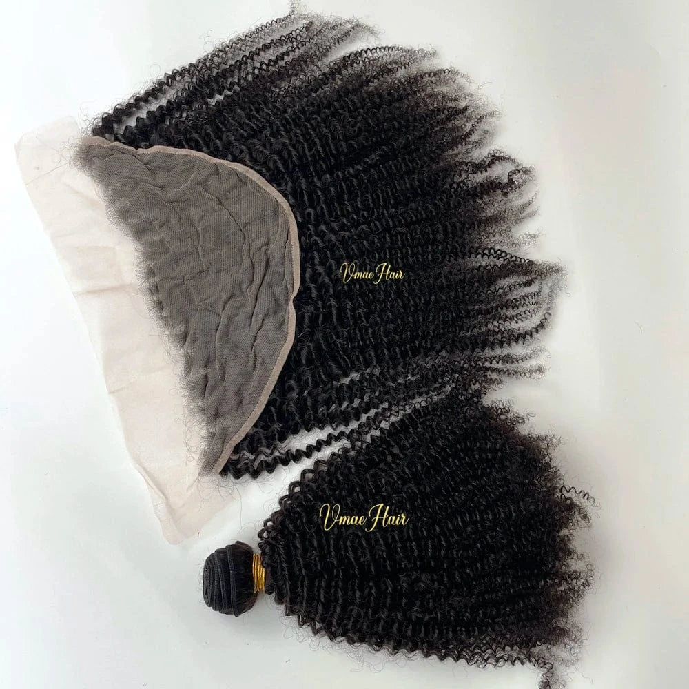 VMAE Raw Deep Afro Kinky Curly Wavy Bundles Cuticle Aligned Human Hair with Frontal and Closure Baby Hair Styles 3B Wave Curl
