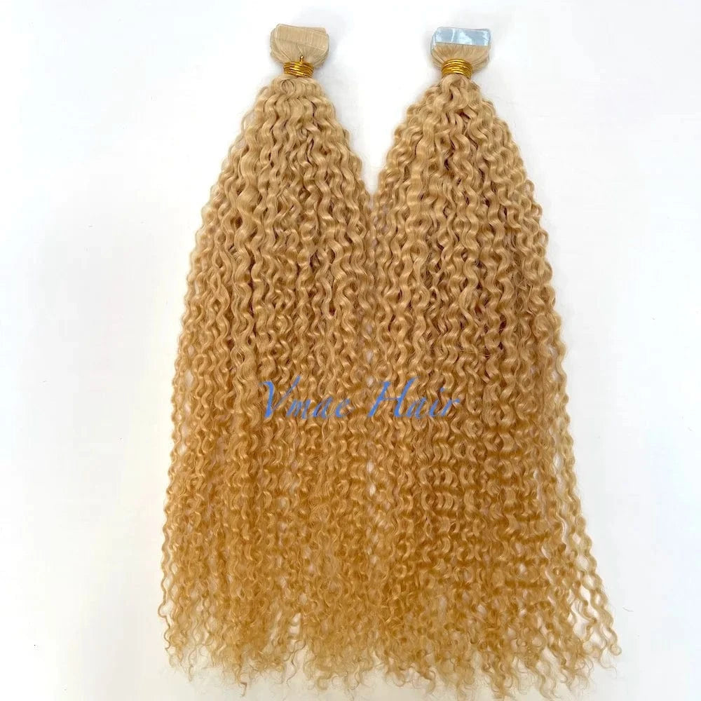Vmae Raw European Human Hair Tape In Extensions Deep Curly Highlight Color 24 60 613 Blonde Tape In Hair Extensions Human Hair