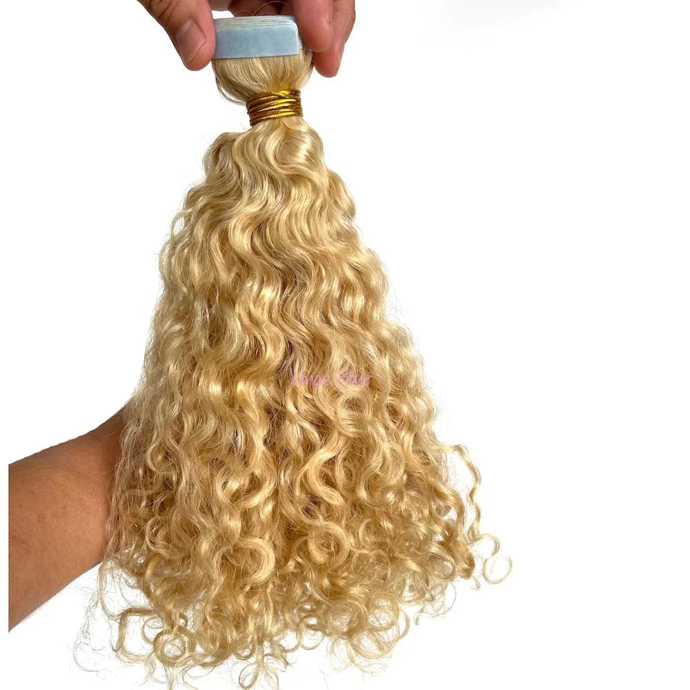 Vmae Raw European Human Hair Tape In Extensions Deep Curly Highlight Color 24 60 613 Blonde Tape In Hair Extensions Human Hair