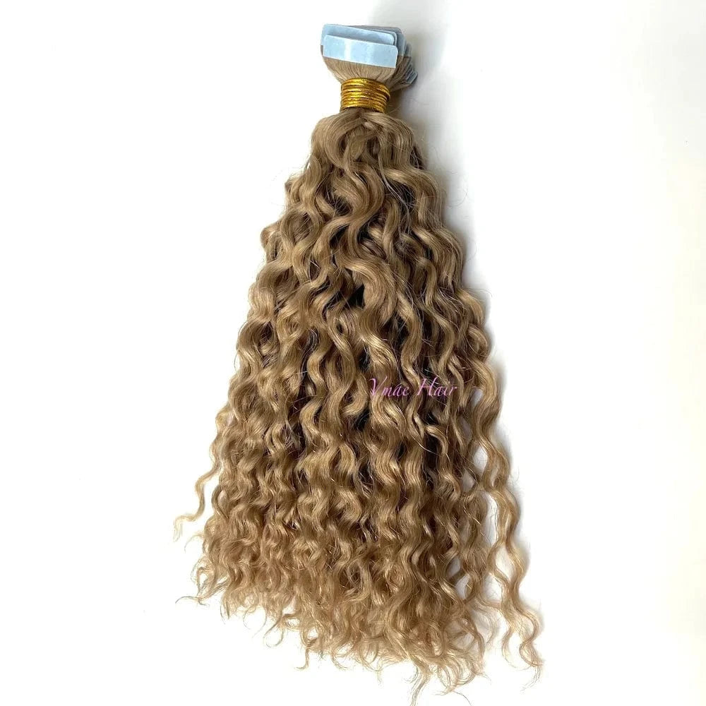 Vmae Raw European Human Hair Tape In Extensions Deep Curly Highlight Color 24 60 613 Blonde Tape In Hair Extensions Human Hair