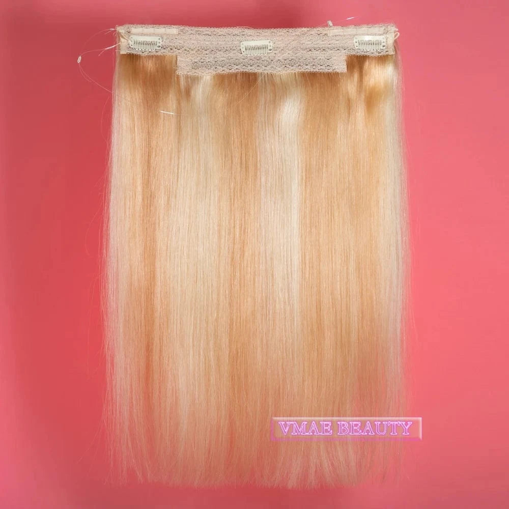 VMAE Remy Blonde Highlight Color Straight Russian Cuticle Aligned Raw Virgin Halo Hair Extensions Human Hair