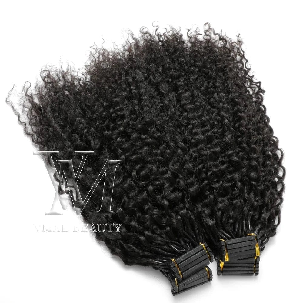 VMAE Virgin Indian Cuticle Aligned 6D Hair Extension Machine Afro Kinky Curly Prebonded 6D Human Hair Extensions