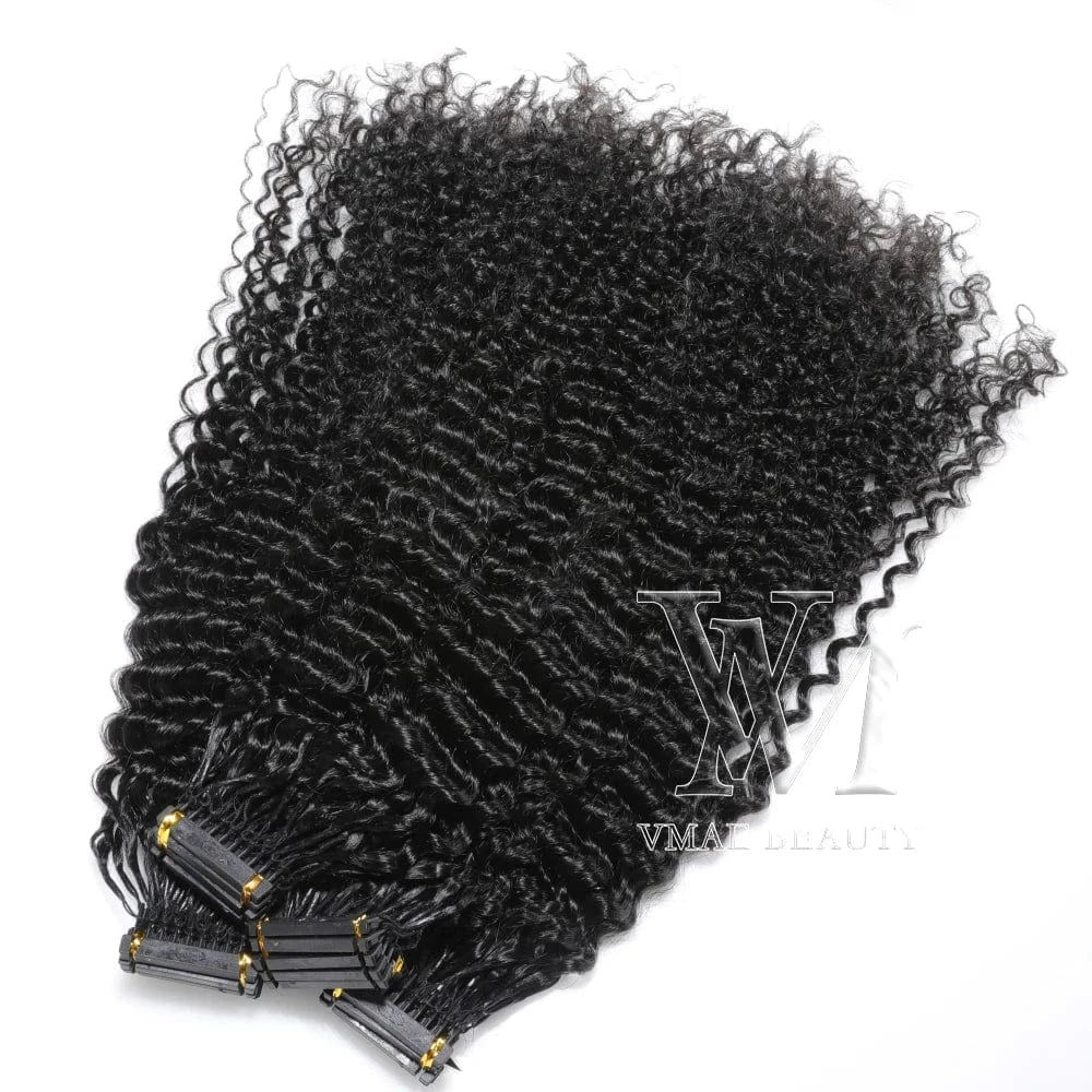 VMAE Virgin Remy Brazilian Cuticle Aligned 6D Hair Extension Machine Afro Kinky Curly 6D Human Hair Extensions