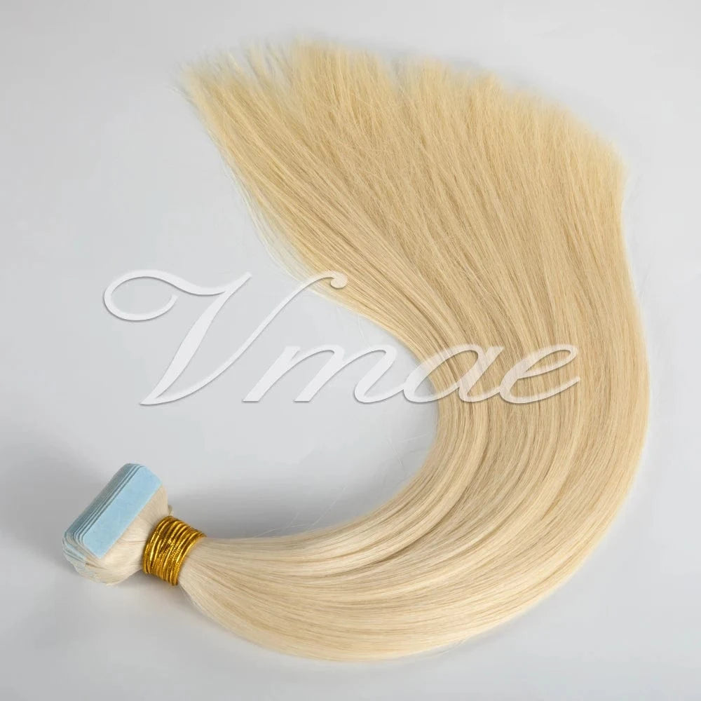 Vmae Wholesale 100g Double Drawn Virgin Russian Raw Hair Straight Remy 33 613 Blonde Tape In Hair Extensions 100Human Hair