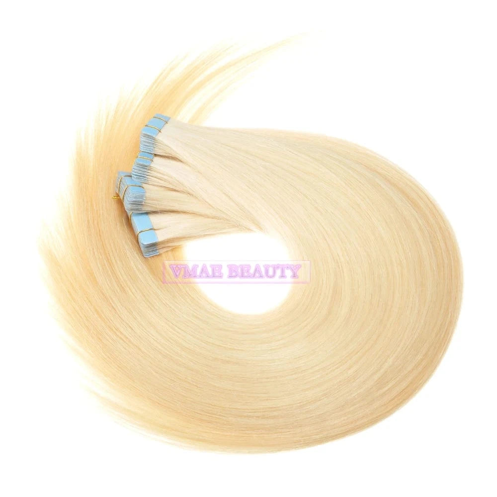Vmae Wholesale 100g Double Drawn Virgin Russian Raw Hair Straight Remy 33 613 Blonde Tape In Hair Extensions 100Human Hair