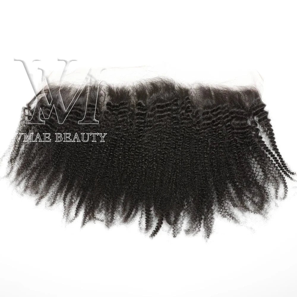 VMAE Wholesale 13*4 Afro Kinky Curly Cuticle Aligned Raw Vietnamese Human Hair Transparent HD Lace Frontal