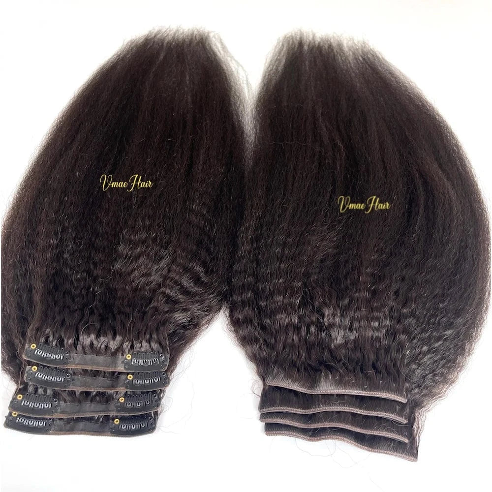 VMAE Wholesale 4B 4C Afro Kinky Curly Hair Extension Vietnamese Raw Cuticle Aligned Seamless PU Invisible Clip Ins Wave Style