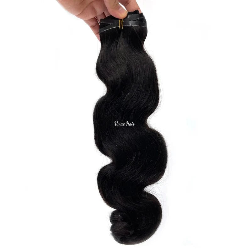 VMAE Wholesale Afro-Style Clip-In Hair Extension Raw Cuticle Aligned Human Hair PU Invisible Clip Ins Water Wave Italy Curly
