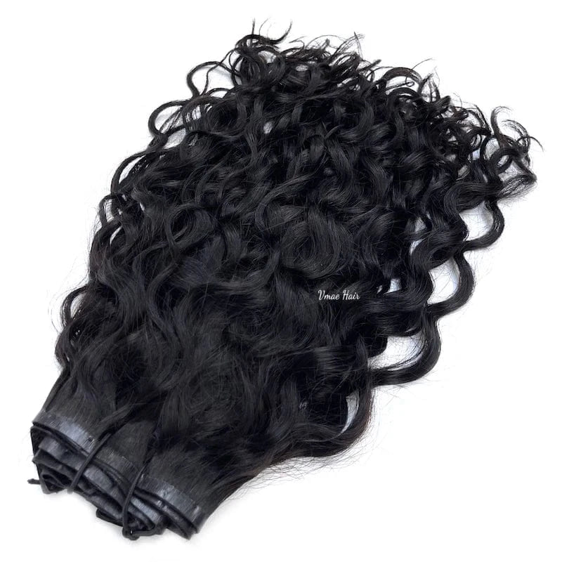 VMAE Wholesale Afro-Style Clip-In Hair Extension Raw Cuticle Aligned Human Hair PU Invisible Clip Ins Water Wave Italy Curly