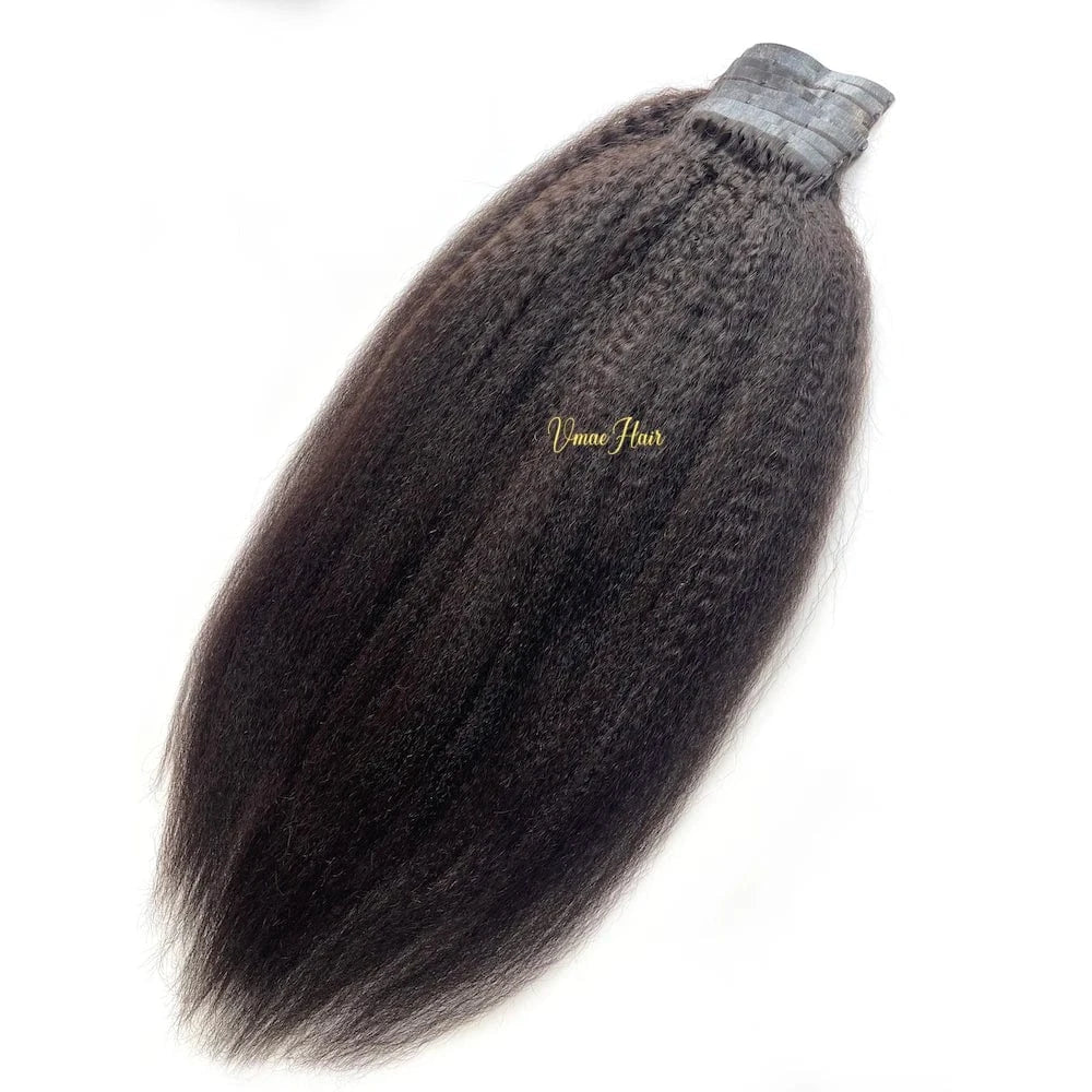 VMAE Wholesale Afro-Style Clip-In Hair Extension Raw Cuticle Aligned Human Hair PU Invisible Clip Ins Water Wave Italy Curly