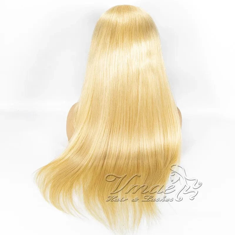 VMAE Wholesale Bulk Sale Long Raw Remy Russian Blonde Bone Straight Full Lace Human Hair Wig with Transparent Lace 613 Size