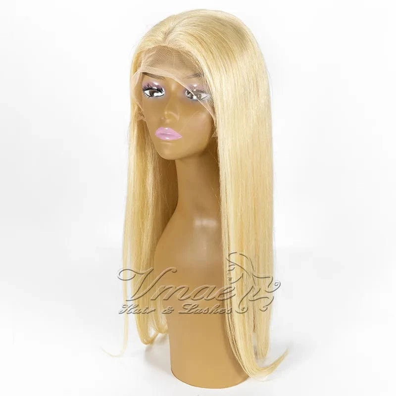 VMAE Wholesale Bulk Sale Long Raw Remy Russian Blonde Bone Straight Full Lace Human Hair Wig with Transparent Lace 613 Size