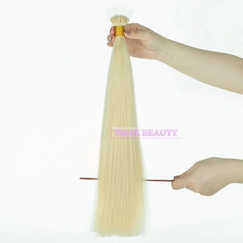 VMAE Wholesale Cuticle Aligned European Hair Blonde 613 60 1001 Remy Kreatin I Tip Plastic Tip Nano Hair Extensions Human Hair