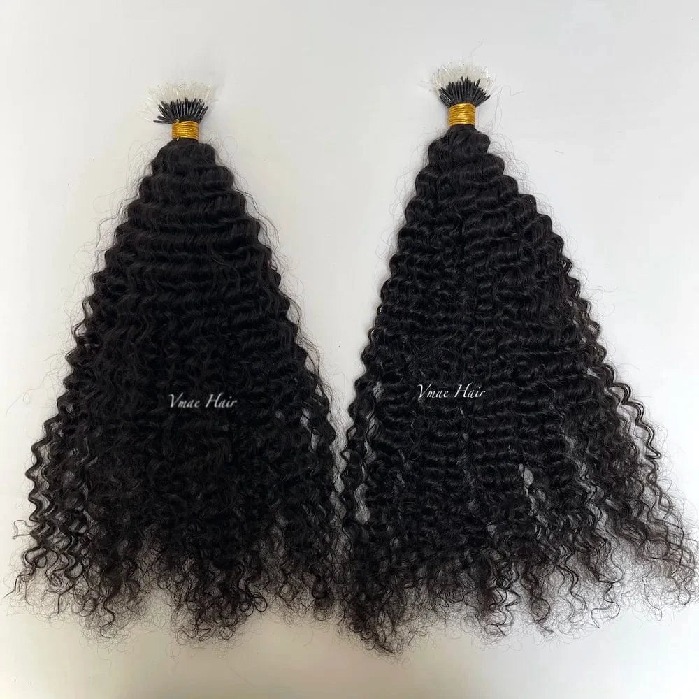 VMAE Wholesale Cuticle Aligned Remy Kreatin Burmese Curly Hair I Tip Plastic Tip Nano Hair Extensions Human Hair