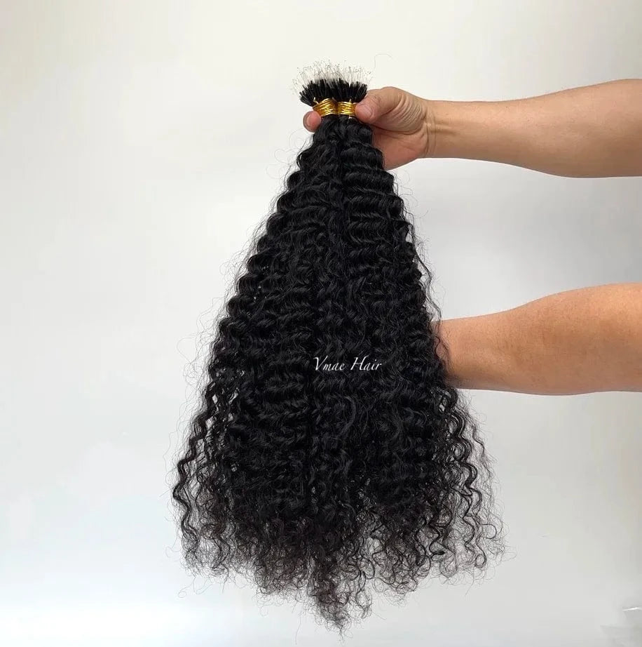VMAE Wholesale Cuticle Aligned Remy Kreatin Burmese Curly Hair I Tip Plastic Tip Nano Hair Extensions Human Hair