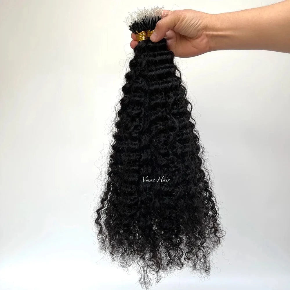 VMAE Wholesale Cuticle Aligned Remy Kreatin Burmese Curly Hair I Tip Plastic Tip Nano Hair Extensions Human Hair