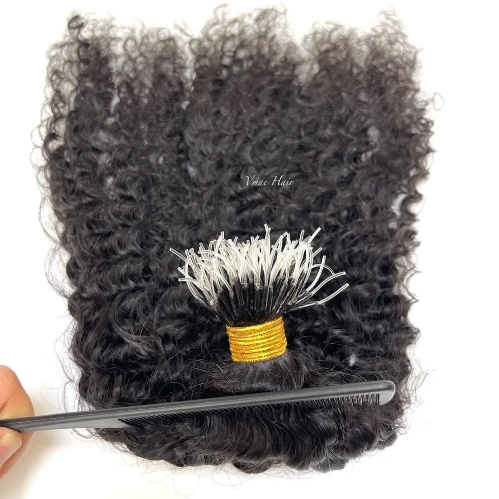 VMAE Wholesale Cuticle Aligned Remy Kreatin Burmese Curly Hair I Tip Plastic Tip Nano Hair Extensions Human Hair