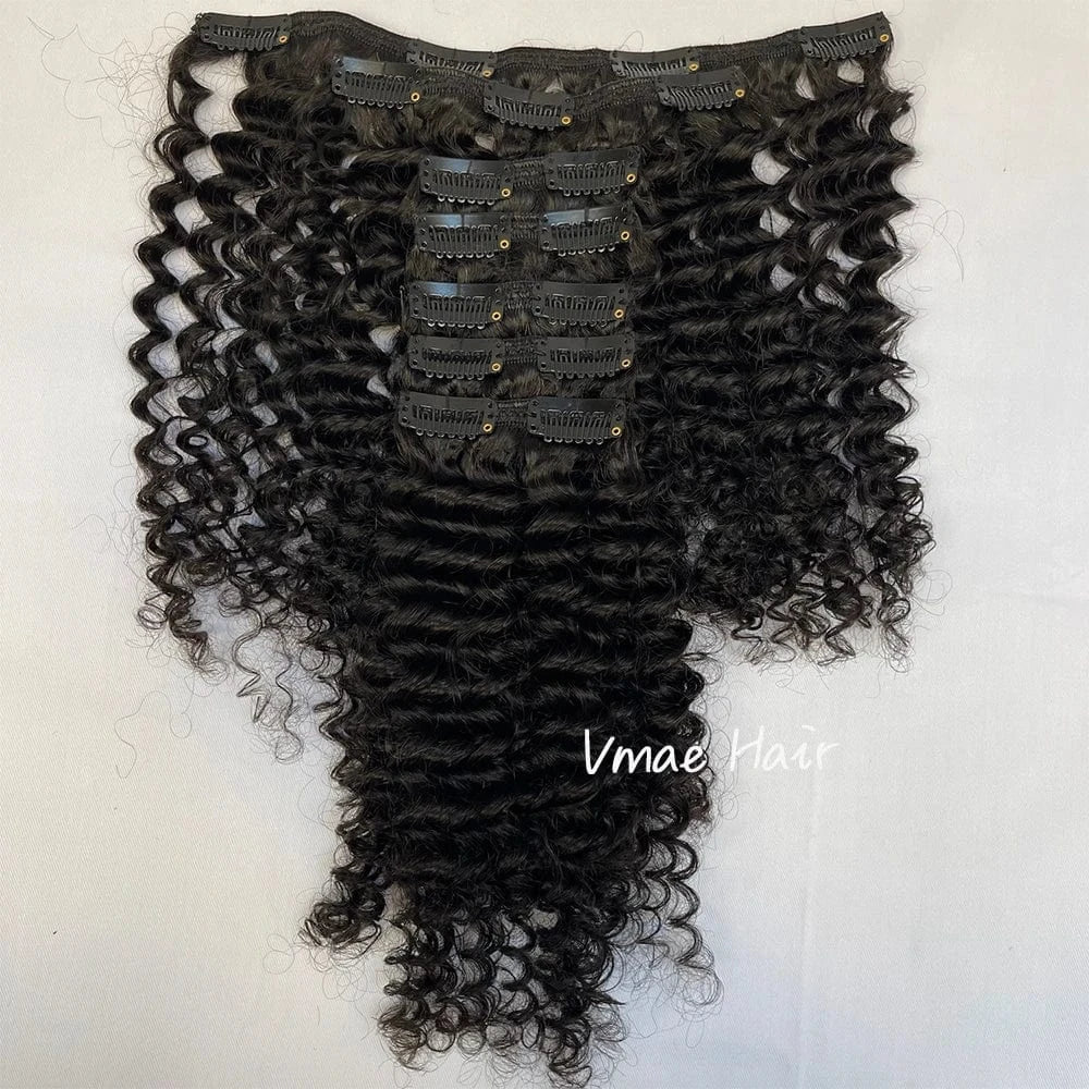 VMAE Wholesale Raw Remy Human Hair Extensions Clip Ins Deep Wavy Afro Kinky Curly Clip In Hair Extensions for Black Women