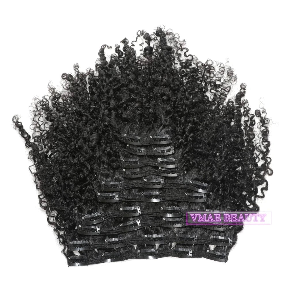 VMAE Wholesale Raw Remy Virgin Human Hair Extensions Clip Ins Wavy Afro Kinky Curly Clip In Hair Extensions for Black Women
