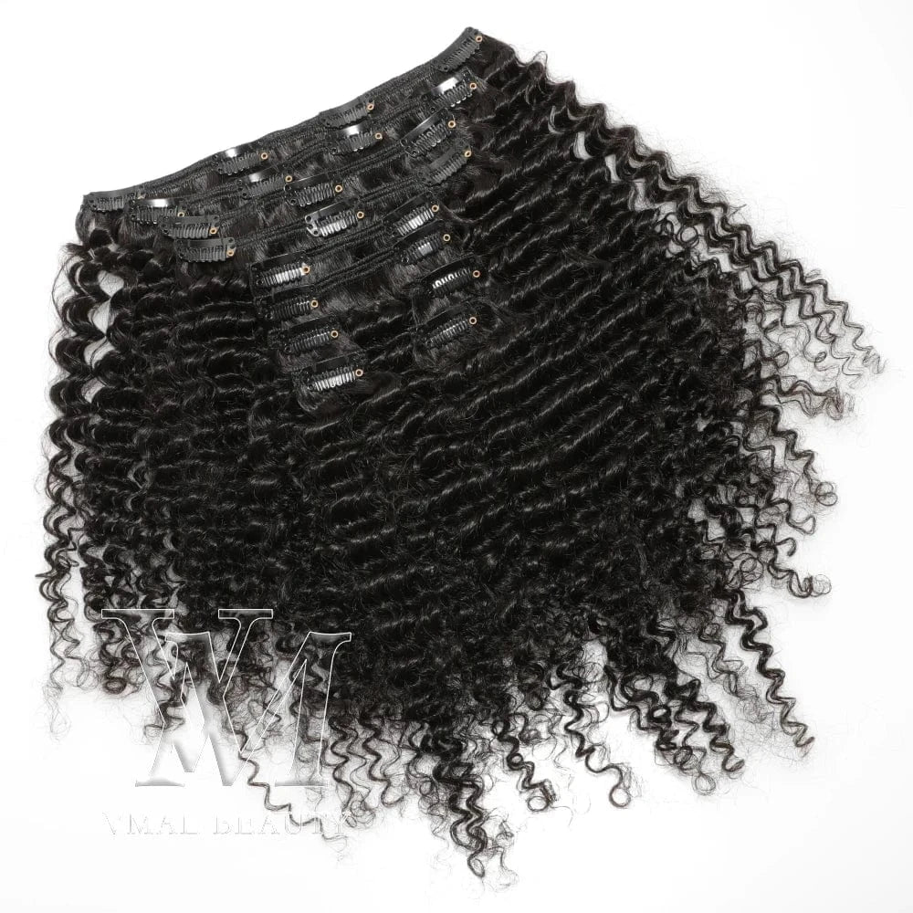 VMAE Wholesale Raw Remy Virgin Human Hair Extensions Clip Ins Wavy Afro Kinky Curly Clip In Hair Extensions for Black Women