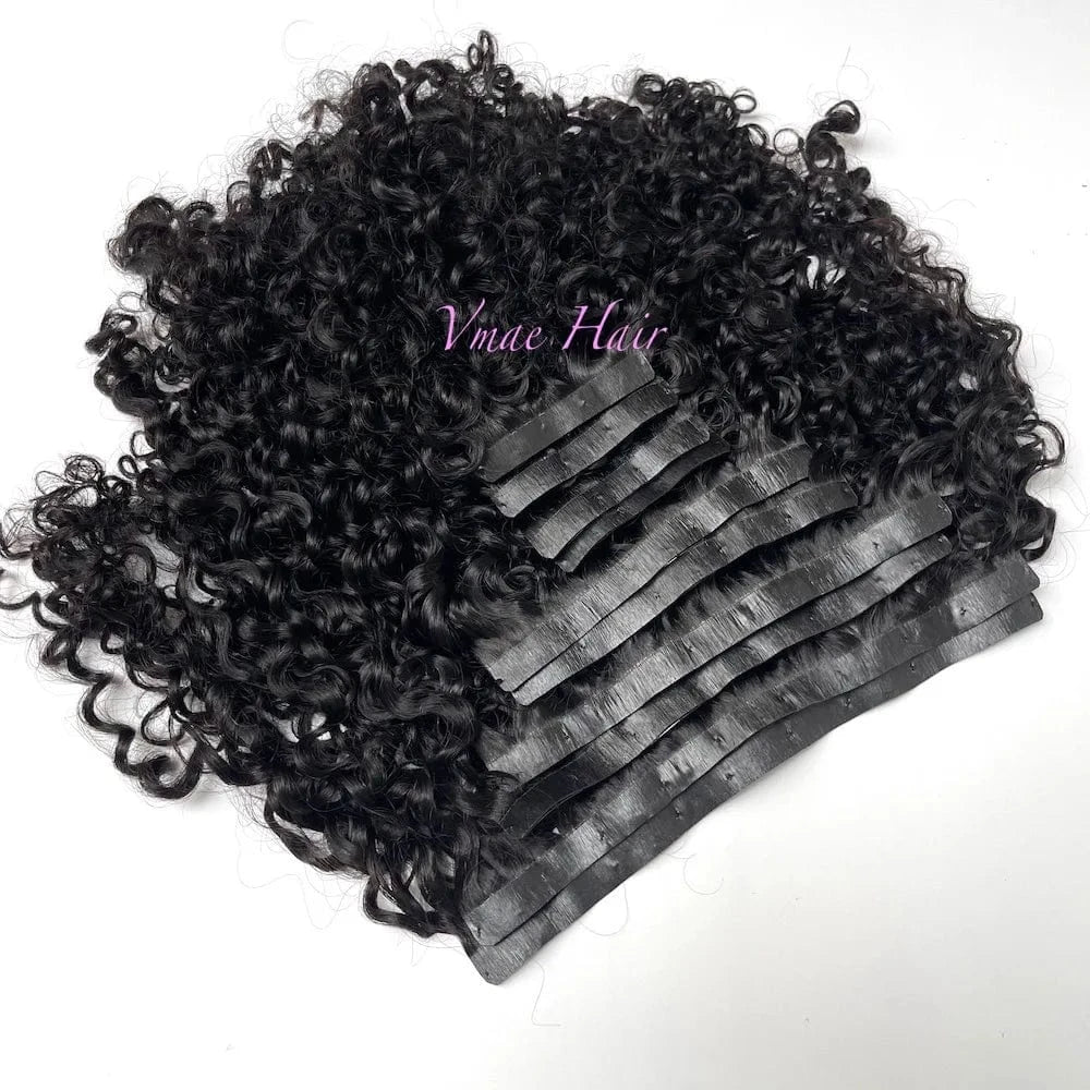 VMAE Wholesale Vietnamese Raw Cuticle Aligned Human Hair PU Invisible Clip Ins Water Wave Kinky Seamless Clip In Hair Extension