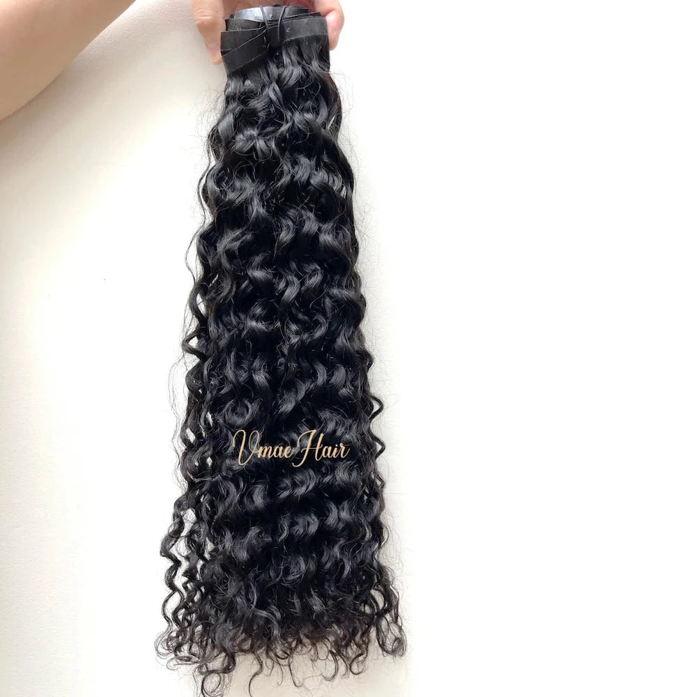 VMAE Wholesale Vietnamese Raw Cuticle Aligned Human Hair PU Invisible Clip Ins Water Wave Kinky Seamless Clip In Hair Extension