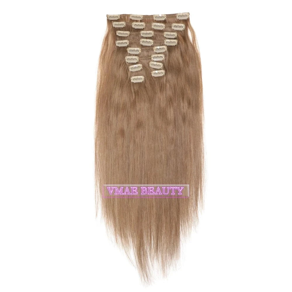 VMAE Wholesale Virgin Russian 100g Straight Clip Ins Dark Brown Color Remy Raw Hair Clip In Human Hair Extensions