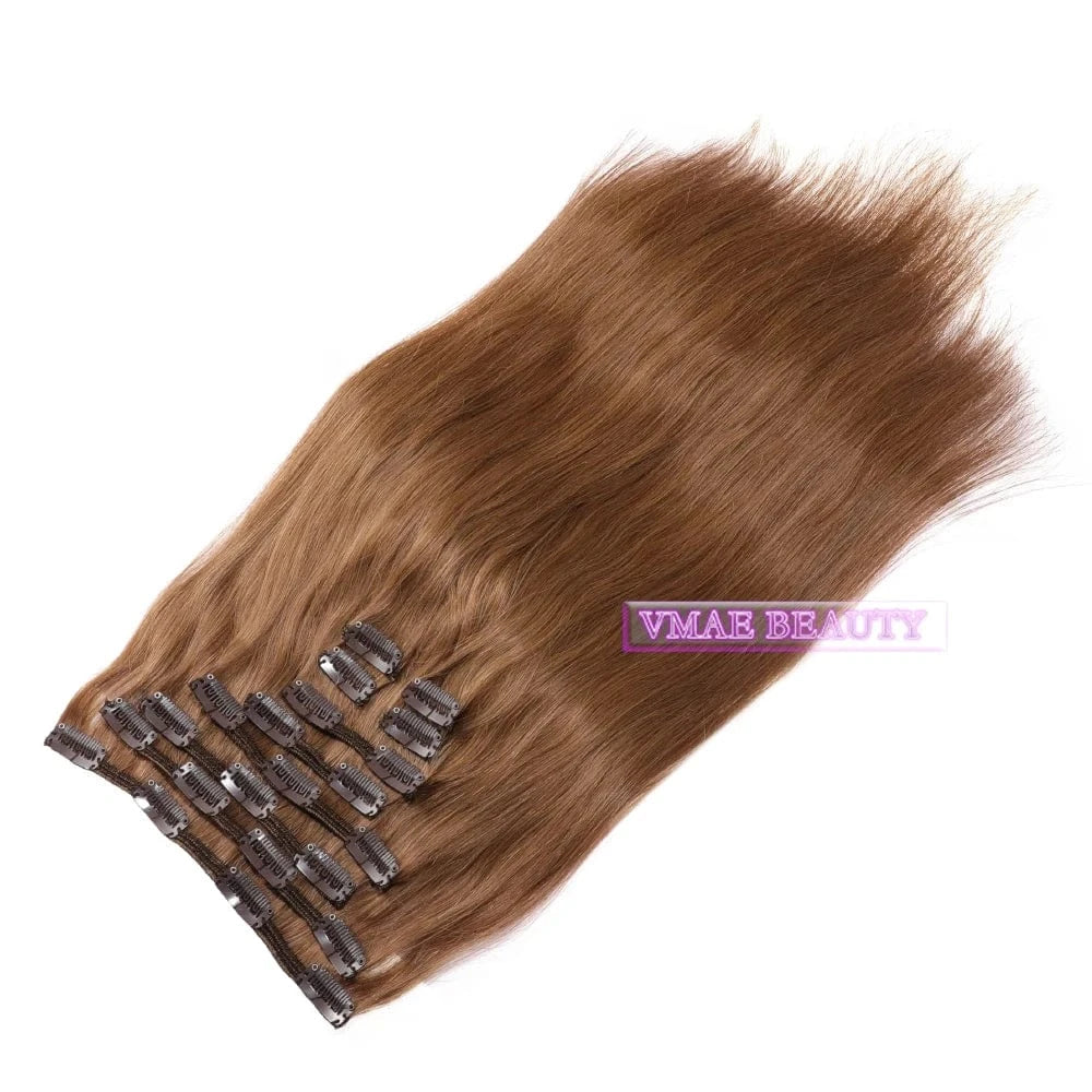 VMAE Wholesale Virgin Russian 100g Straight Clip Ins Dark Brown Color Remy Raw Hair Clip In Human Hair Extensions