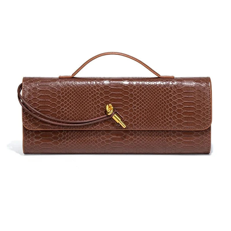 W1893 brown / 32*5*14cm / Wedding 2025 Fine Era Luxury Women's Shoulder Bag Handmade Snakeskin Woven Design Waterproof Polyester Lining Hot Selling Product