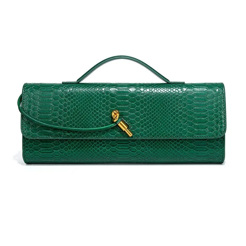 W1893 dark green / 32*5*14cm / Wedding 2025 Fine Era Luxury Women's Shoulder Bag Handmade Snakeskin Woven Design Waterproof Polyester Lining Hot Selling Product