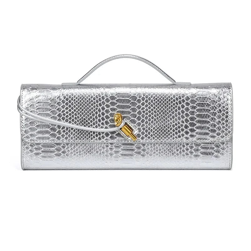 W1893 silver / 32*5*14cm / Wedding 2025 Fine Era Luxury Women's Shoulder Bag Handmade Snakeskin Woven Design Waterproof Polyester Lining Hot Selling Product