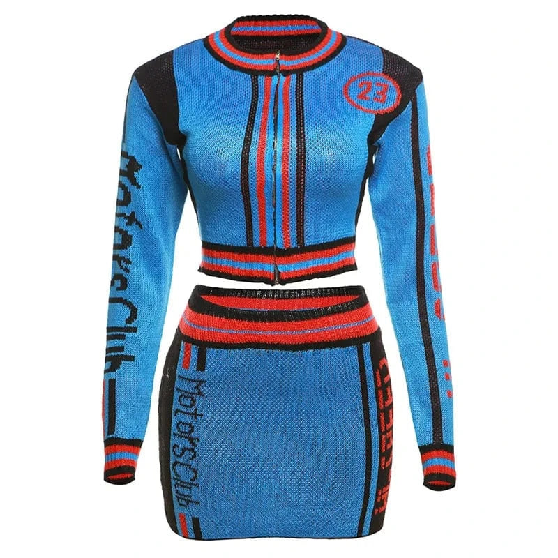 W23S36911 Trendy new design spring clothes 2024 fashion streetwear sexy knitted mini skirt 2 piece set women casual women's sets