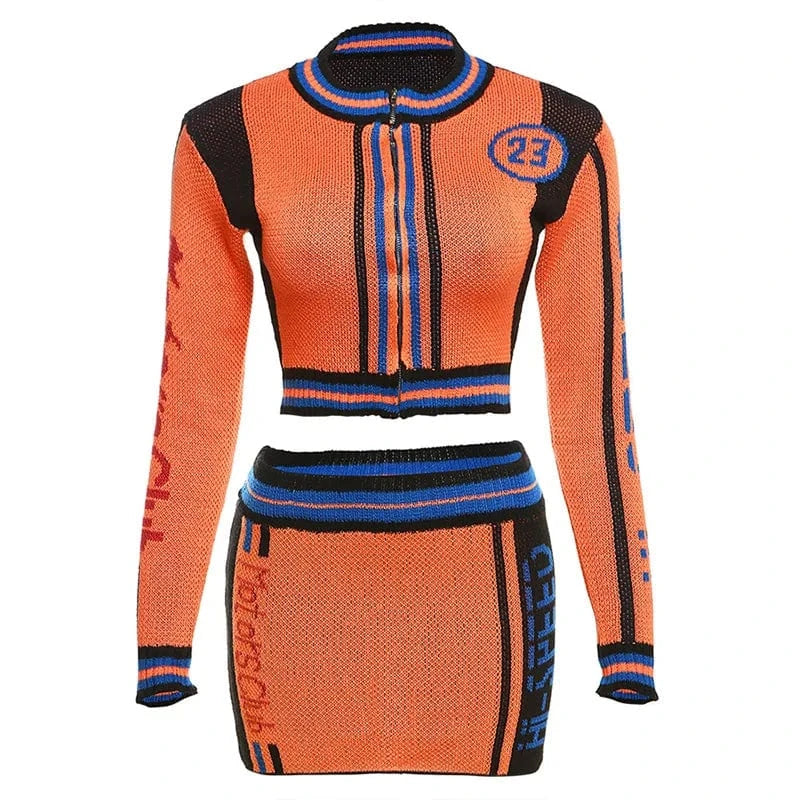 W23S36911 Trendy new design spring clothes 2024 fashion streetwear sexy knitted mini skirt 2 piece set women casual women's sets