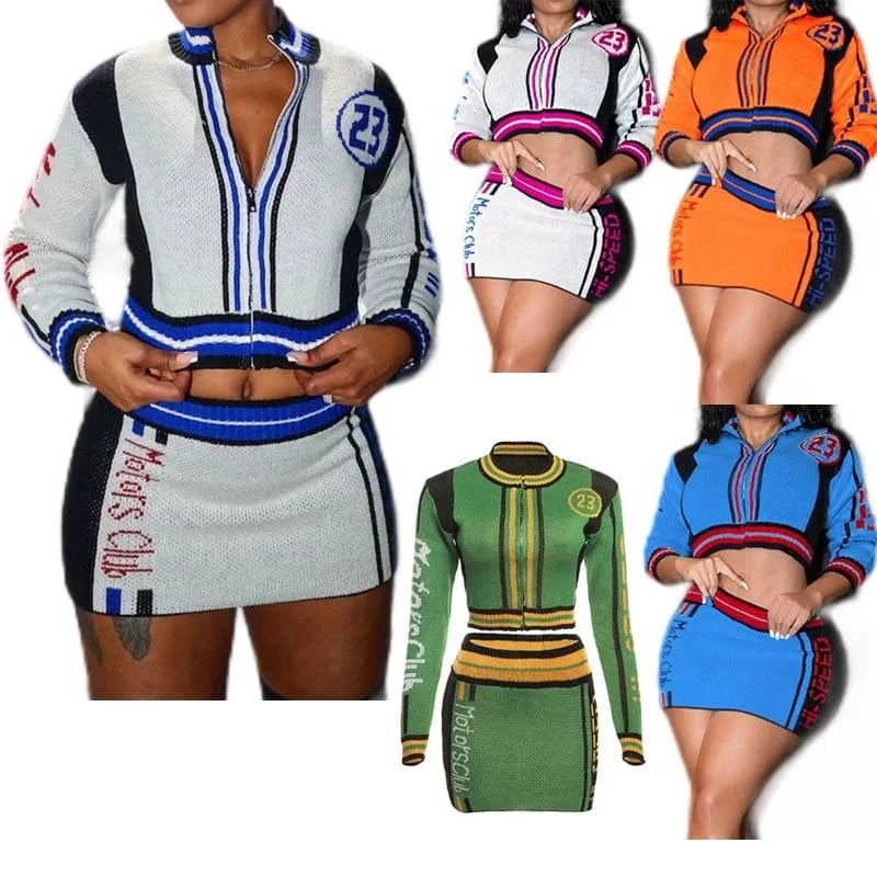 W23S36911 Trendy new design spring clothes 2024 fashion streetwear sexy knitted mini skirt 2 piece set women casual women's sets