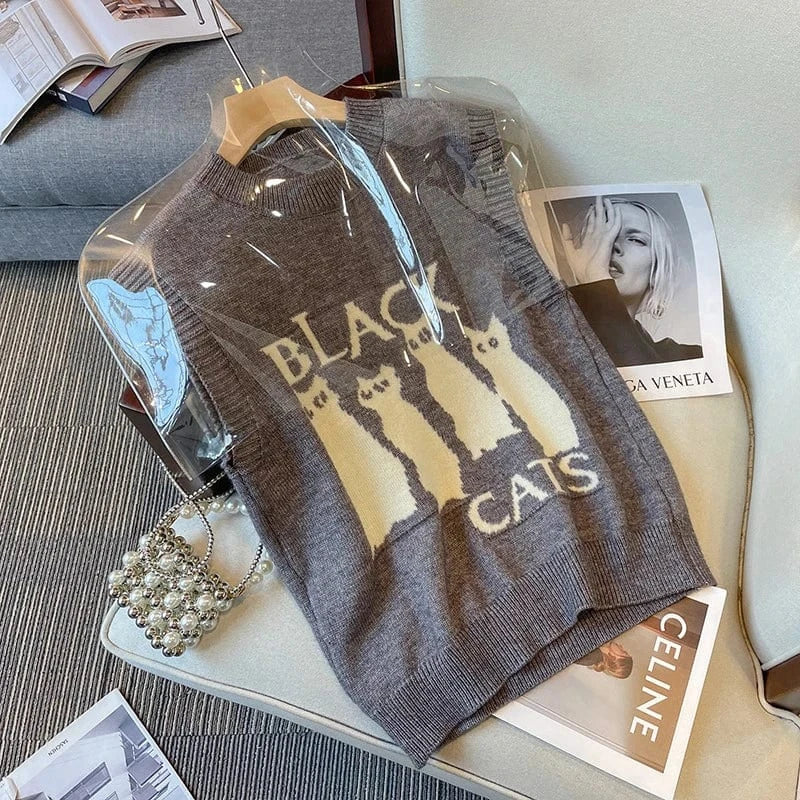 Waistcoat knitted vest women 2024 spring and autumn new round neck sleeveless fashion vest sweater vest blouse