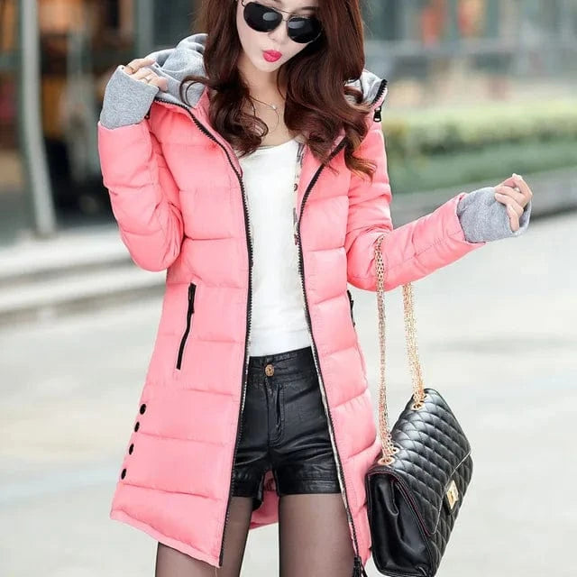 warm coat plus size candy color cotton padded jacket female long parka womens wadded jaqueta feminina