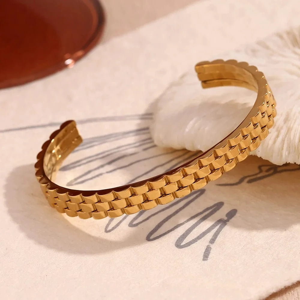 Watchband Cuff Bangle 18k Gold Plated Bangles For Women Waterproof 316L Stainless Steel Jewelry