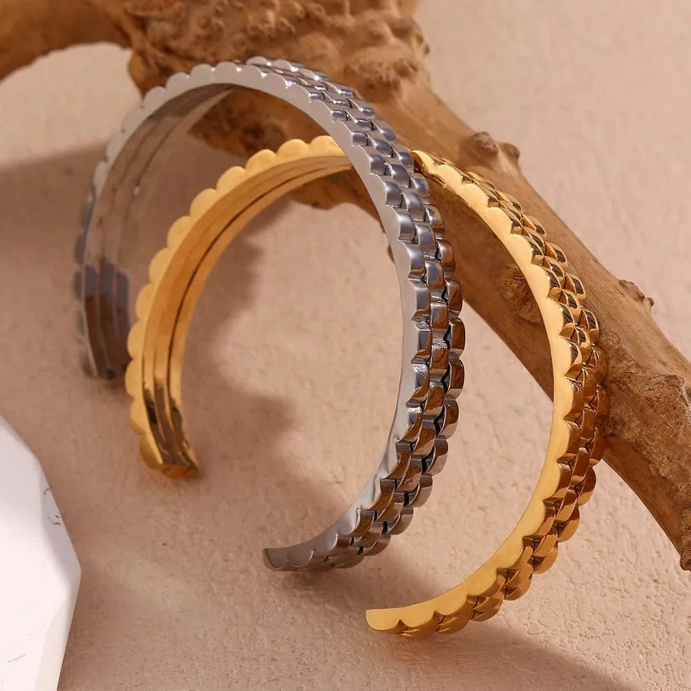 Watchband Cuff Bangle 18k Gold Plated Bangles For Women Waterproof 316L Stainless Steel Jewelry