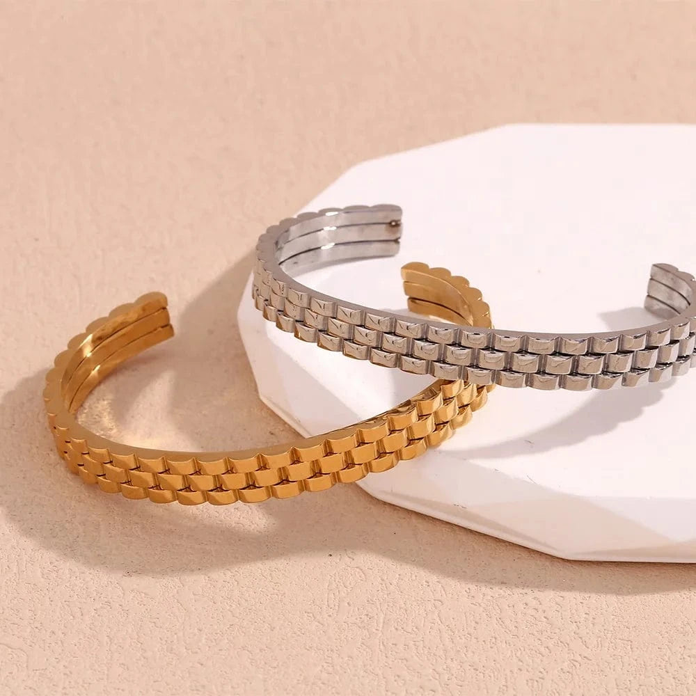 Watchband Cuff Bangle 18k Gold Plated Bangles For Women Waterproof 316L Stainless Steel Jewelry