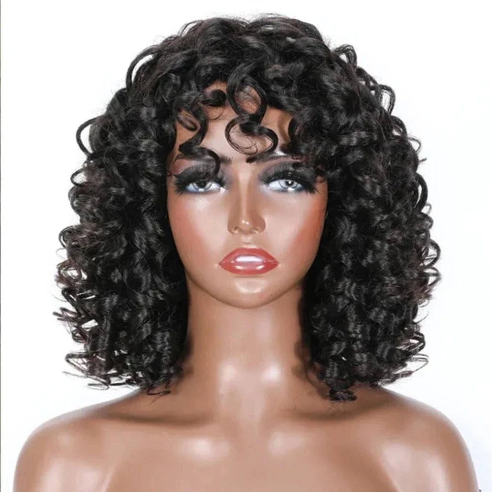 Water Wave Bob Wig With Bangs Bone Human Hair Wigs For Women Human Hair No Lace Full Machine Made Wigs Fringe
