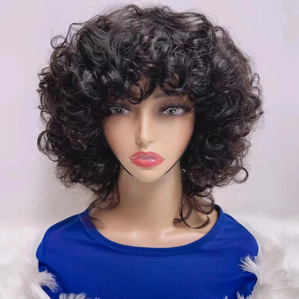 Water Wave Bob Wig With Bangs Bone Human Hair Wigs For Women Human Hair No Lace Full Machine Made Wigs Fringe