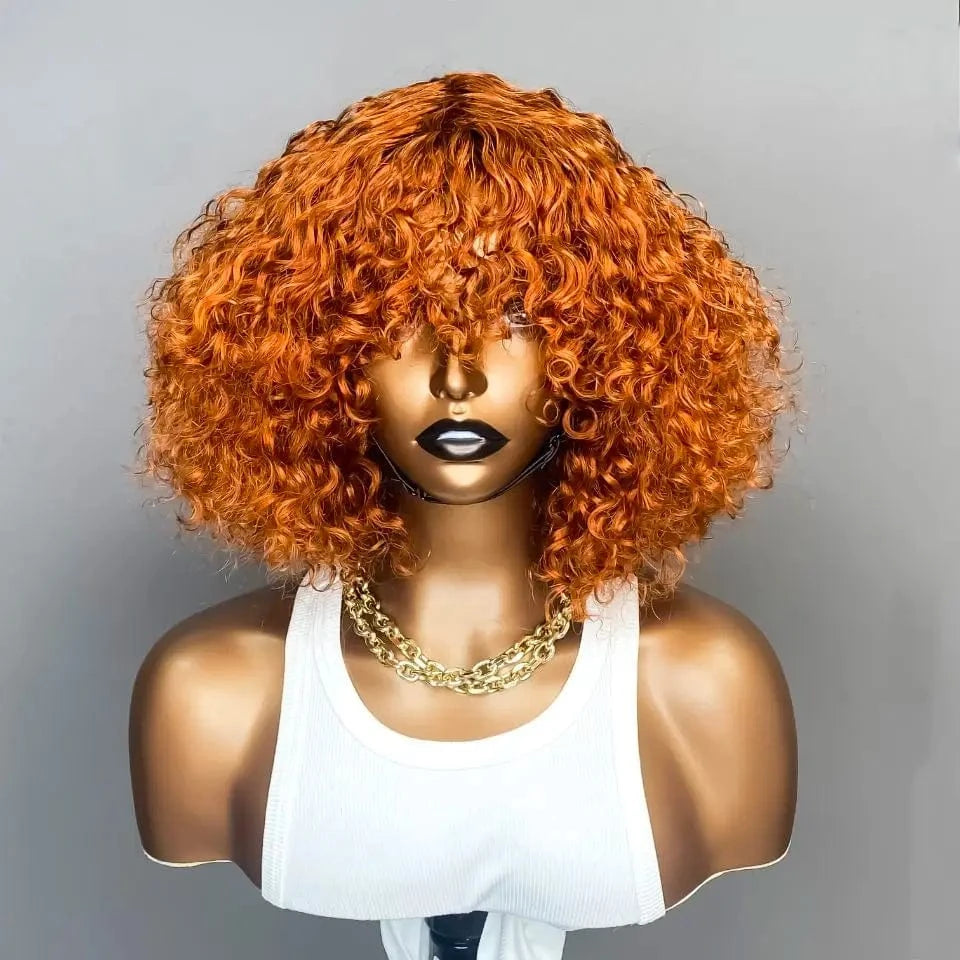 Water Wave Bob Wig With Bangs Bone Human Hair Wigs For Women Human Hair No Lace Full Machine Made Wigs Fringe