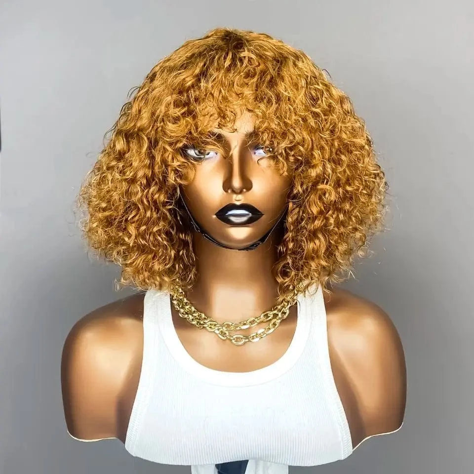 Water Wave Bob Wig With Bangs Bone Human Hair Wigs For Women Human Hair No Lace Full Machine Made Wigs Fringe