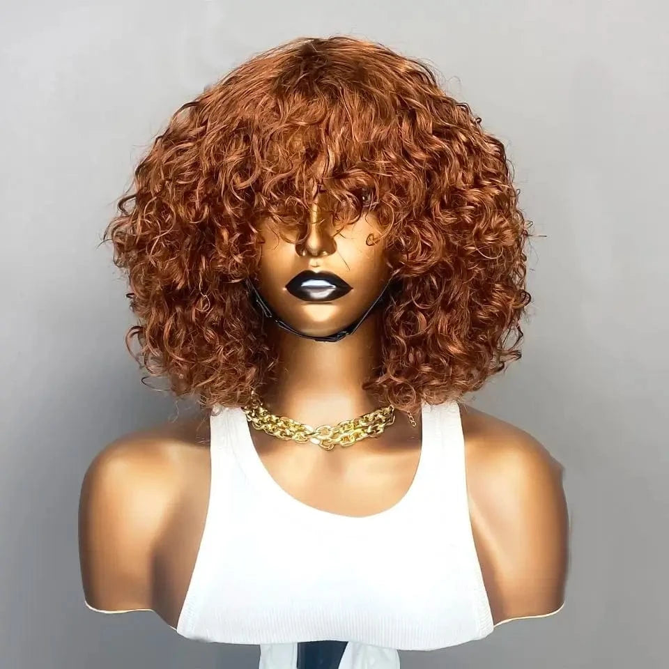 Water Wave Bob Wig With Bangs Bone Human Hair Wigs For Women Human Hair No Lace Full Machine Made Wigs Fringe